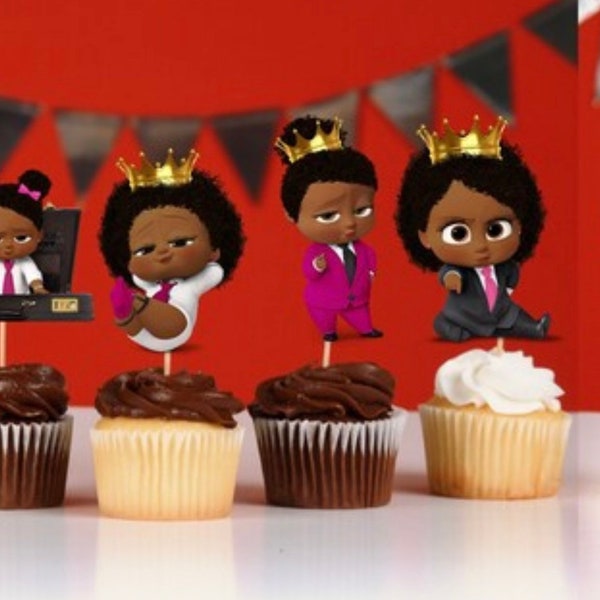 African American Baby Boss Girl Cupcake Toppers