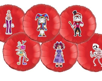 Digital Circus Balloon Stickers, Party Decor, Set of 6