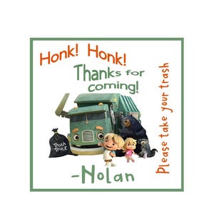 Personalized Trash Truck Thank You Stickers, Trash Truck Party Stickers