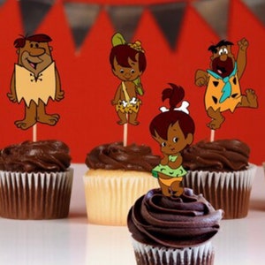 African American Flintstones Cupcake Toppers, Flintstone Party Supplies