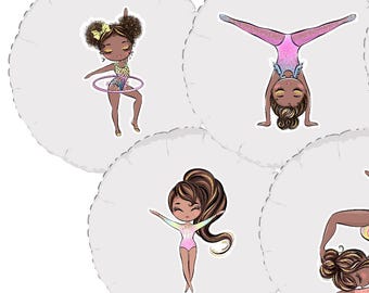 African American Gymnast Cupcake Toppers, Gymnastics Party Supplies