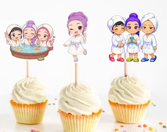 Anime Spa Girl Cupcake Toppers, Kawaii Birthday Party Decorations, Set of 12