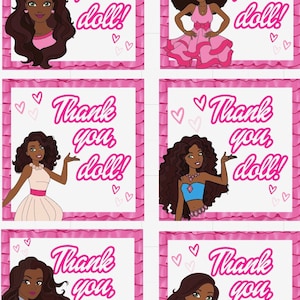 African American Fashion Doll Thank You Sticker, Personalized if requested