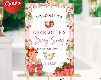 Strawberry Baby Shower Welcome Sign: Editable Template (Digital Download)