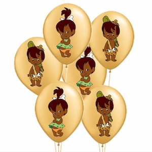 African American Pebbles and Bamm Bamm Balloon Stickers, Flintstones Gender Reveal Supplies