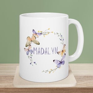 Personalized Butterfly Mug, Watercolor Butterfly Coffee Mug, Custom name mug, nature lover, floral, gift for woman, gift for her