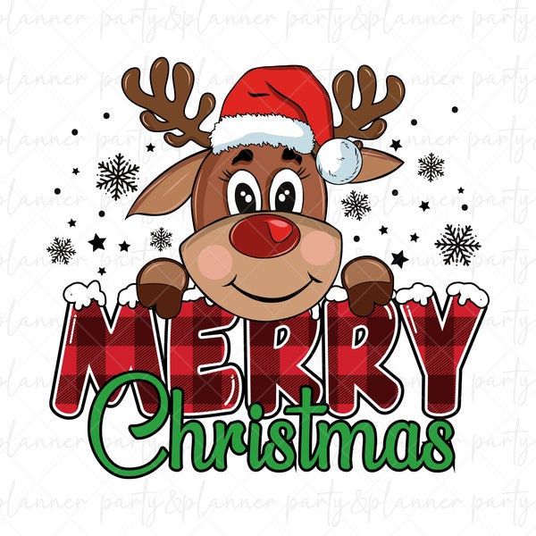 Merry Christmas Reindeer Printable, Cute Reindeer SVG, Merry Christmas SVG, Cartoon Christmas Reindeer Printable