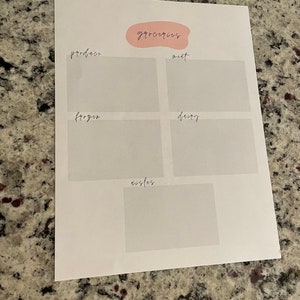 Printable Grocery Organizer