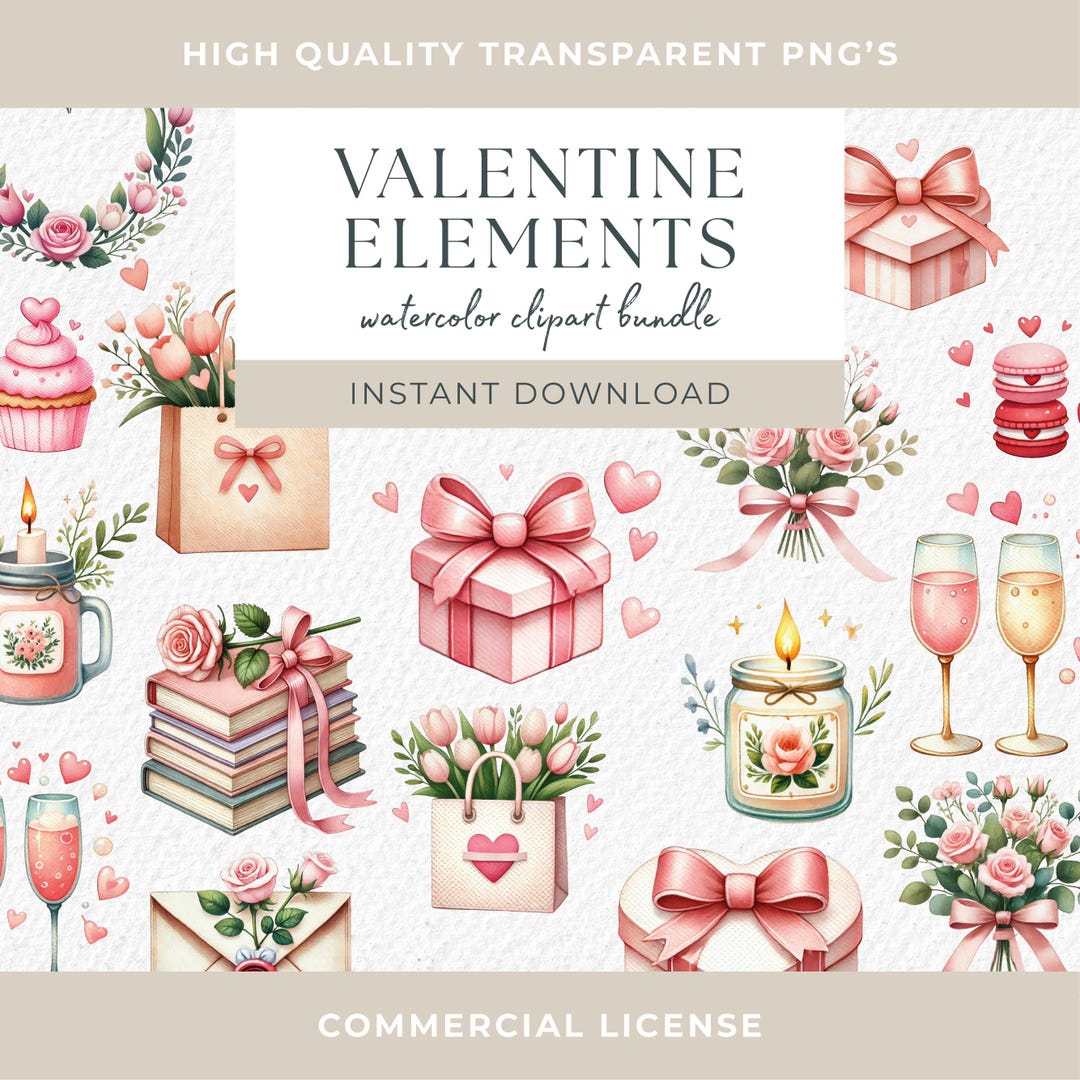 Sweet Valentine Clipart Bundle Watercolor Valentines Day Clipart ...