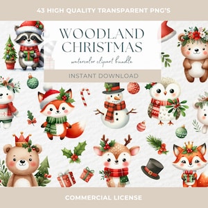 Calendario de Adviento de Navidad, animales del bosque, clipart, impresión digital, linda acuarela, decoración de pared navideña, ciervo, zorro, mapache, adorno, vacaciones PNG