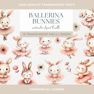 Aquarell Ballerina Bunny Clipart 19 PNG Floral Bunny Clipart Ballett-Hasen im Tutu Kleid Baby-Kaninchen PNG Kinderzimmer Dekor Kommerzielle Nutzung