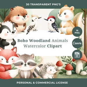 Clipart aquarelle animaux de la forêt Animaux de la forêt aquarelle créatures des bois Clipart baby shower chambre d'enfant renard blaireau écureuil