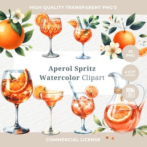 Aperol Spritz Clipart Aperol Png Bevande estive Png Bevande miste Bevande alcoliche Uso commerciale Aperol Spritz Acquerello Cocktail Clipart