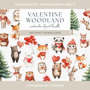 Clipart di animali del bosco di San Valentino Clipart di animali del bosco Boho innamorato Clipart di animali del bambino Baby shower del bosco carino Arte della cameretta del bosco Volpe Orso Cervo Gufo