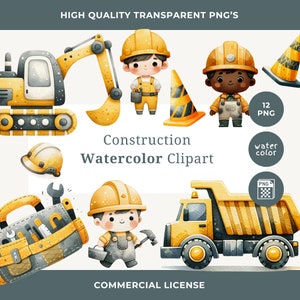 Construção Clipart Clipart Crianças Aquarela Bulldozer Guindaste Caminhão Decoração de Festa de Aniversário Infantil Temas de Berçário e Scrapbooking PNG
