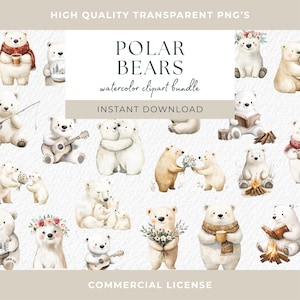Urso polar de inverno ártico clipart natal para impressão pequenos animais clipart retrato de bebê aquarela flor criança berçário arte chá de bebê
