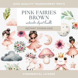 Aquarell Feenwelt Clipart Rosa Fee PNG Fee Garten Pilz Clipart Einhorn Mond Wolke Blumen Clipart Magische Baumschule DIY Wandkunst