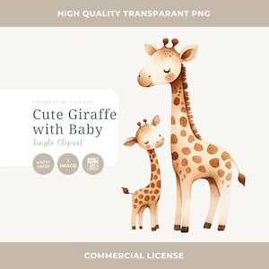 Joli bébé girafe Clipart animaux de la jungle Safari bébé animal PNG Aquarelle animaux Clipart baby shower Clipart fête des mères PNG imprimable