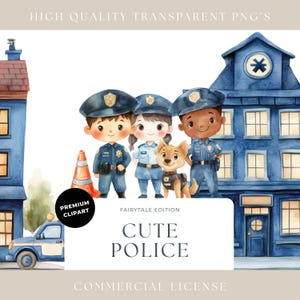Acuarela linda policía clipart para niños Archivos PNG digitales Clipart Insignia de oficial de policía Ilustraciones para manualidades y decoración Cumpleaños Policía