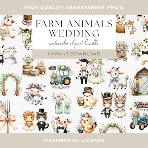 Bauernhof Tiere Hochzeit Kinderzimmer druckbare Clipart Bundle Aquarell Illustrationen Sofortiger digitaler Download 30 PNGs niedlichen Bauernhof Valentine Liebe