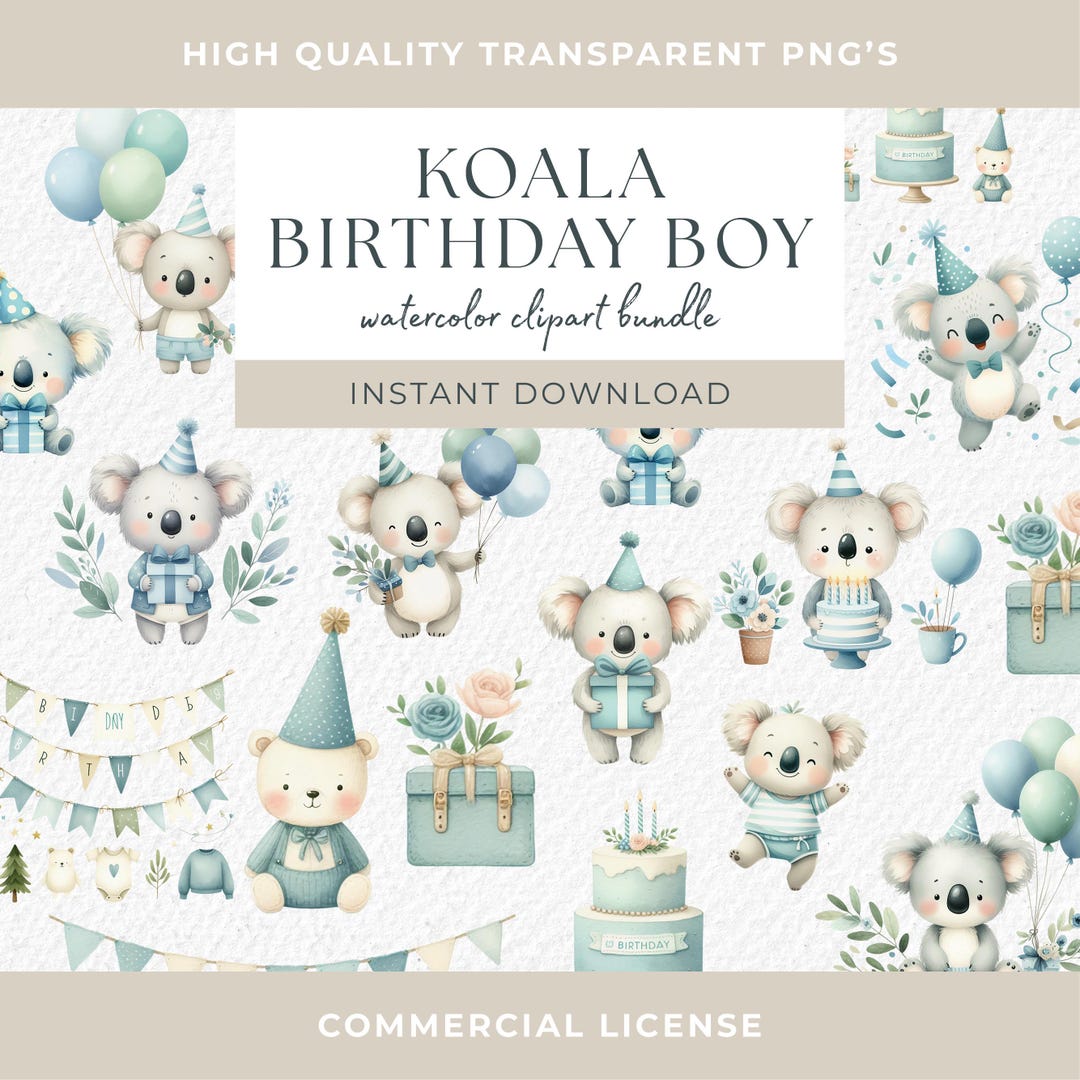 Cute Koala Watercolor Clipart Png Nursery Decor Baby Shower Animals ...