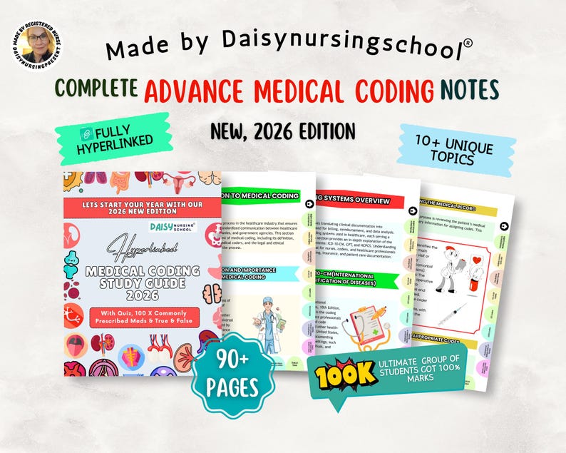 Medical Coding Study Guide, ICD-10 CPT HCPCS Training, 90+ Colorful ...