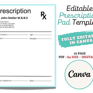 Prescription Pad Template, Medical Prescription, Prescription Design, Prescription Notepad, Doctor Prescription, Prescription Form CANVA image 1