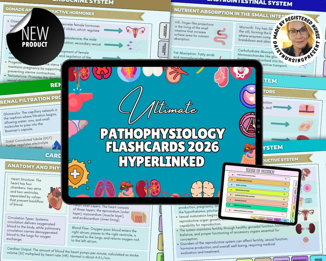 Pathophysiology Flashcards Nursing Notes, 100+ Colorful Hyperlinked ...