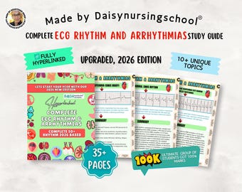 ECG Rhythm & Arrhythmias Study Guide: Nursing School EKG Cheat Sheet (Digital Download)