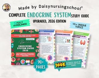 Endocrine System Nursing Study Guide: Disorders, UPGRADED, Hyperlinked 90+ Pages, 10+ Topics (Digital Download)