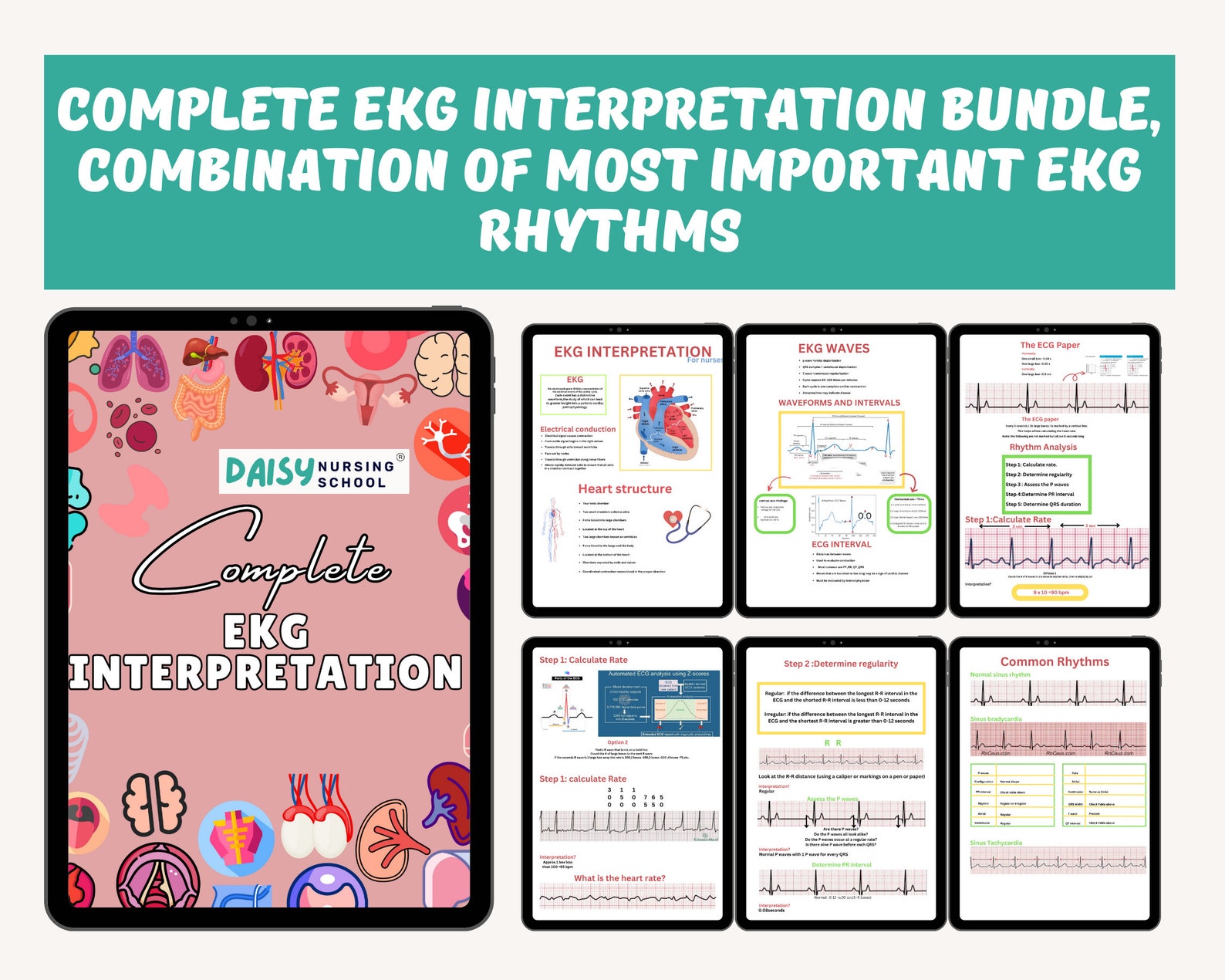 EKG Interpretation Nursing Study Guide, Cardiac Rhythms Cheat Sheet ...