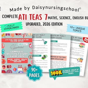 ATI TEAS 7 Study Guide 2026: Nursing Exam Prep, Eng, Maths, Science Hyperlinked (Digital Download)