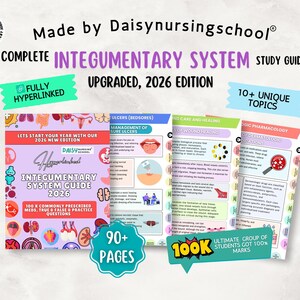 Integumentary System Nursing Study Guide NEW 2026, Hyperlinked, 15+ Topics, 90+ Pages (Digital Download)
