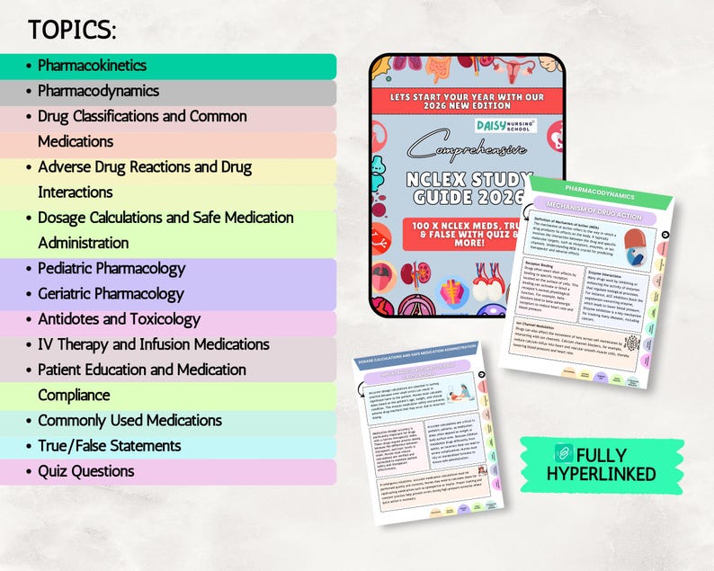 NEW Complete NCLEX Study Guide Bundle: Nursing Notes, Hyperlinked (Digital Download) image 3