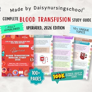 Blood Transfusion Nursing Study Guide, Hematology Nurse Notes, UPGRADED 100+ Pages (Digital Download)