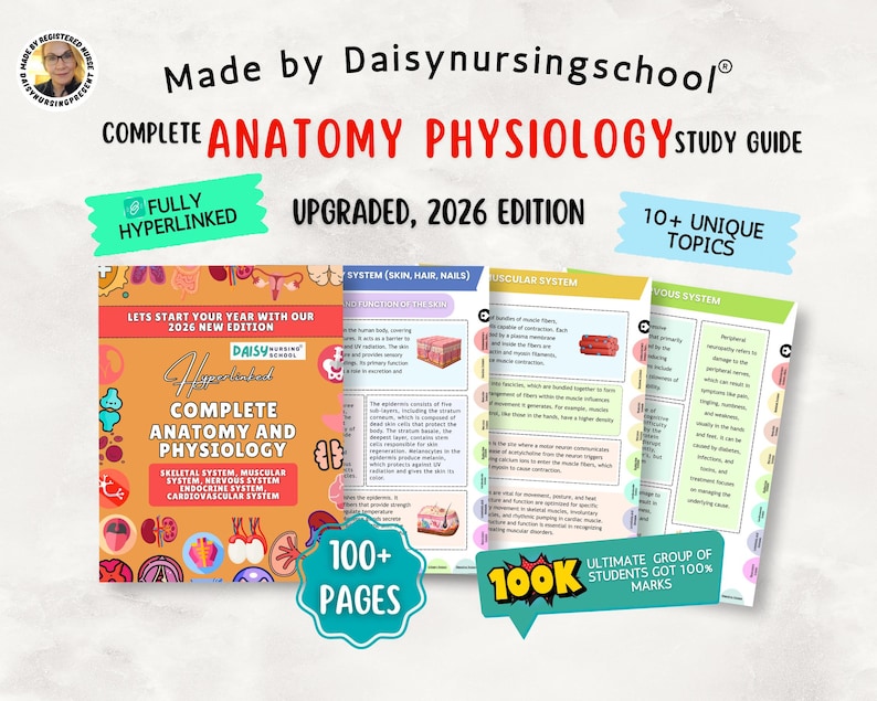 Anatomy & Physiology Study Guide, Upgraded, Hyperlinked Nursing Notes Bundle (Digital Download) image 1