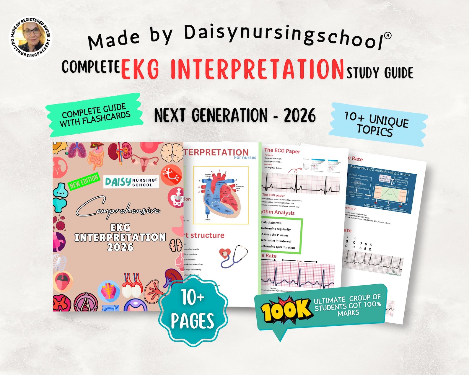EKG Interpretation Nursing Study Guide, Cardiac Rhythms Cheat Sheet ...