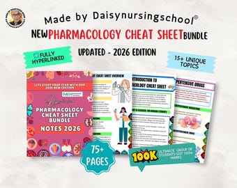 Nursing Pharmacology Cheat Sheet Bundle, 2026 Edition, Hyperlinked, 70+ Pages (Digital Downloads)