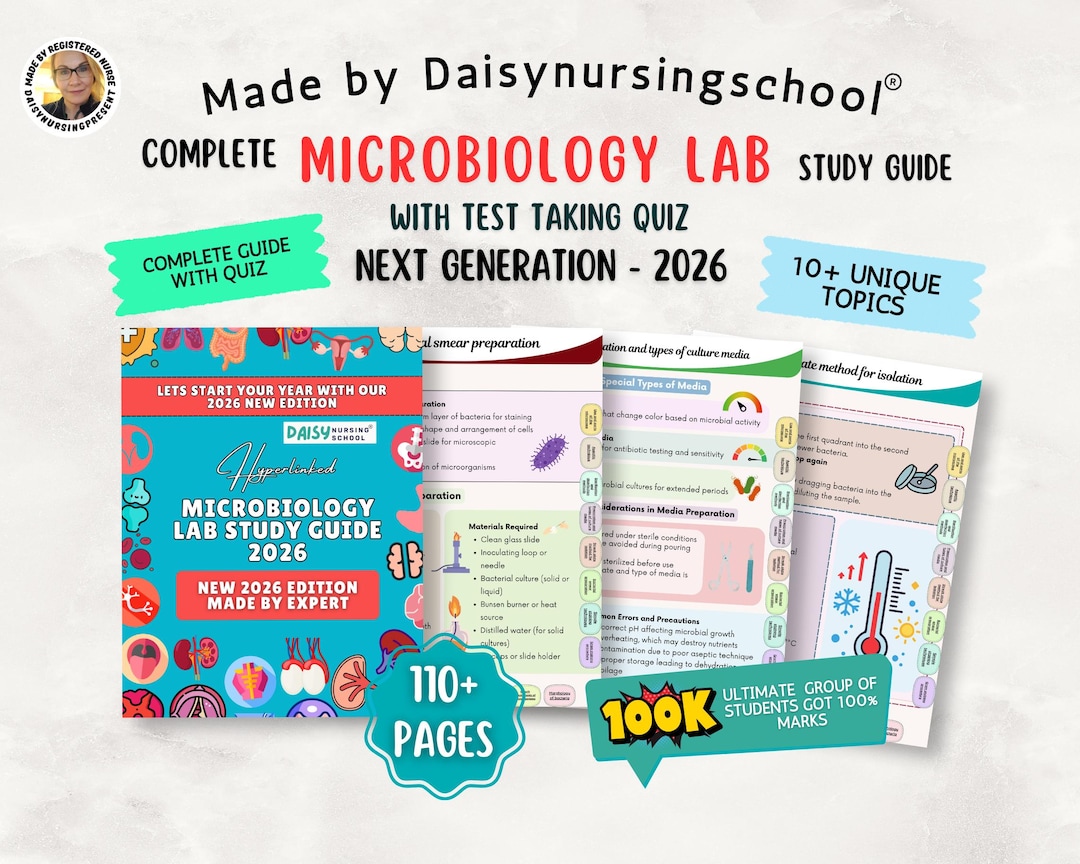 Microbiology Lab Study Guide, 110+ Pages, Quiz, Hyperlinked Notes 2026 ...