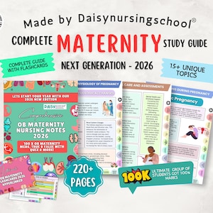 Puede incluir: Una completa guía de estudio de maternidad con tarjetas didácticas. La guía incluye más de 15 temas únicos y más de 220 páginas. La guía es para la próxima generación de estudiantes e incluye notas de enfermería y tarjetas didácticas.