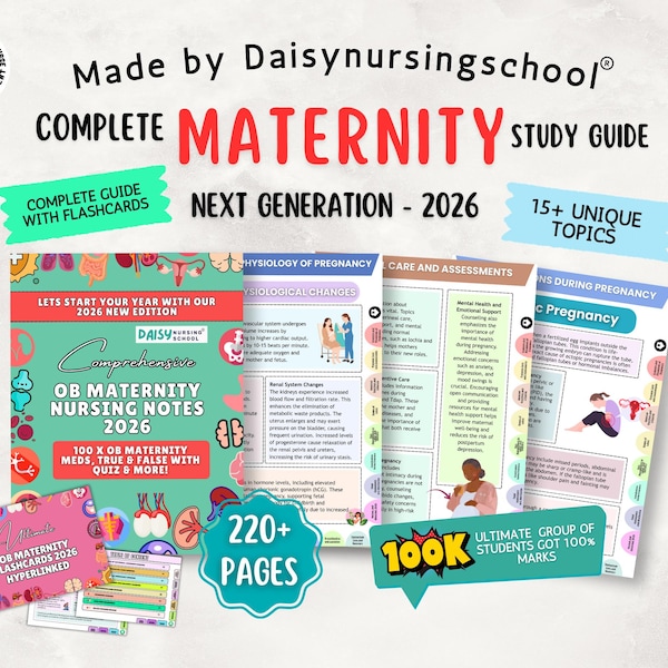 OB Maternity Nursing Notes: Study Guide Bundle, 220+ Pages Hyperlinked 2026 (Digital Download)