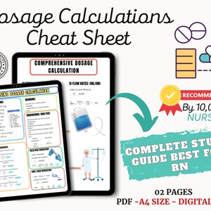 Dosage Calculations Nursing Study Guide: Medication Calculation, Pharmacy Notes (Digital Download)