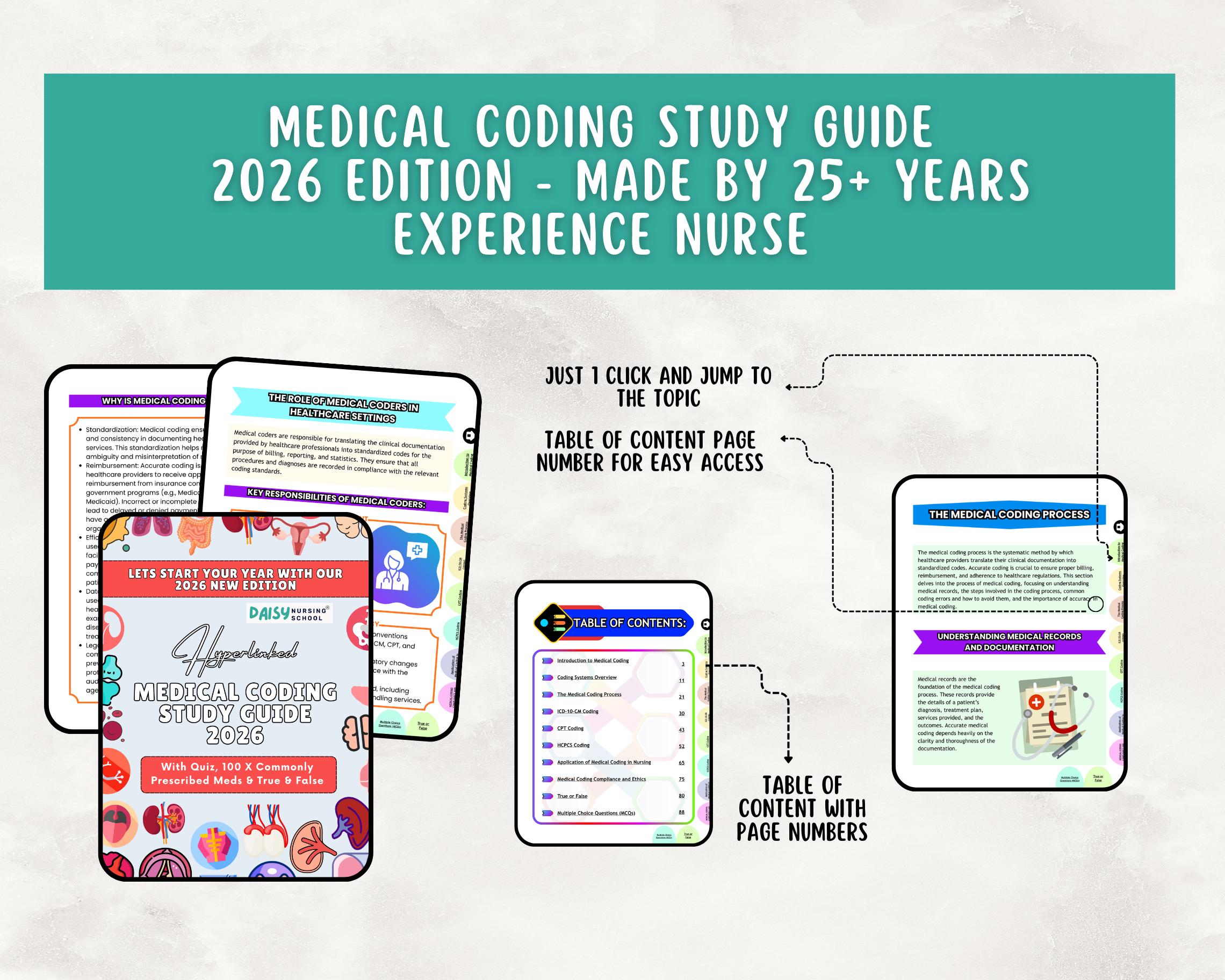 Medical Coding Study Guide, ICD-10 CPT HCPCS Training, 90+ Colorful ...