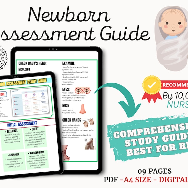 Newborn Assessment Cheat Sheet, NP, PA, RN, Med Student md Study Guide, Newborn Nursery Study Guide, Digital Download