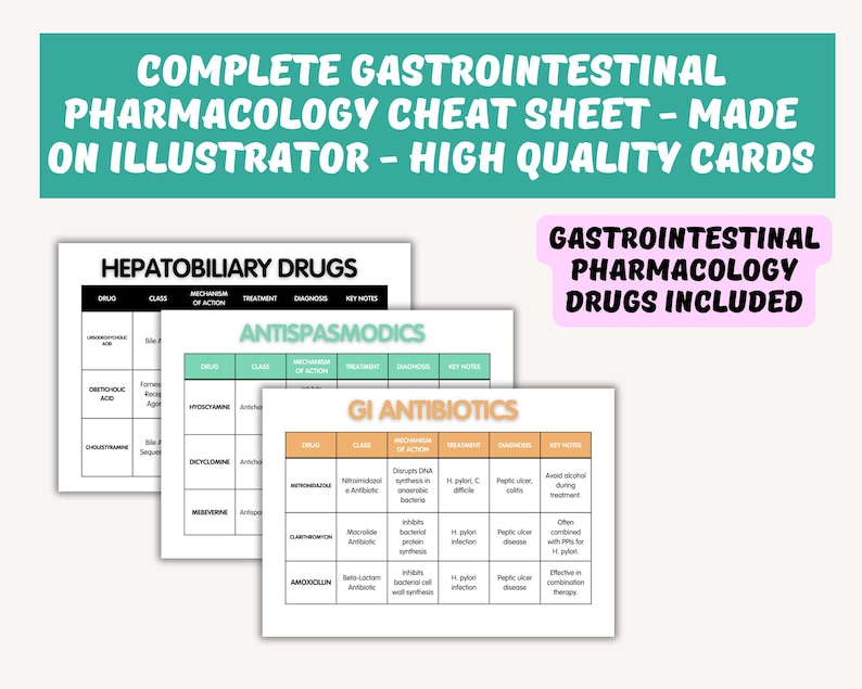 GI Pharmacology Cheat Sheet Bundle: Nursing Student Study Guide (PDF ...