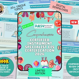May include: A teal and pink educational poster for Certified Instrument Specialist (CIS) Certification 2026. The poster includes the text "Comprehensive Certified Instrument Specialist CIS Certification 2026" and "Digital Downloads."