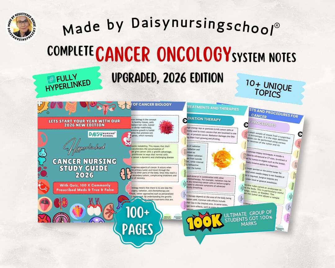 Upgraded Notes NEW UPGRADED Cancer Nursing Notes: Study Guide Bundle, Hyperlinked 2026 ...