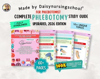 Phlebotomy Study Guide, 10+ Topics, Colorful and Concise, Hyperlinked 2026 (Digital Downloads)