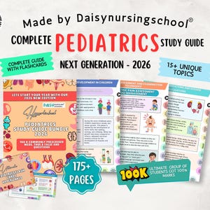 May include: A complete pediatrics study guide bundle with flashcards. The guide includes 175+ pages, 15+ unique topics, and 100 commonly prescribed meds, true/false questions. The guide is for the next generation of students.