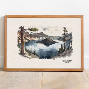 Crater Lake National Park Poster, Oregon Wall Art, Watercolor Painting, Crater Lake Art Print, Oregon Poster, Woodland Nursery